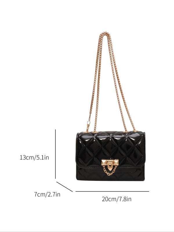 Women's Fashion Chain Strap Rhombus Quilted Flap Square Bag, Elegant Solid Color Buckle Shoulder Bag for Work & Daily Used