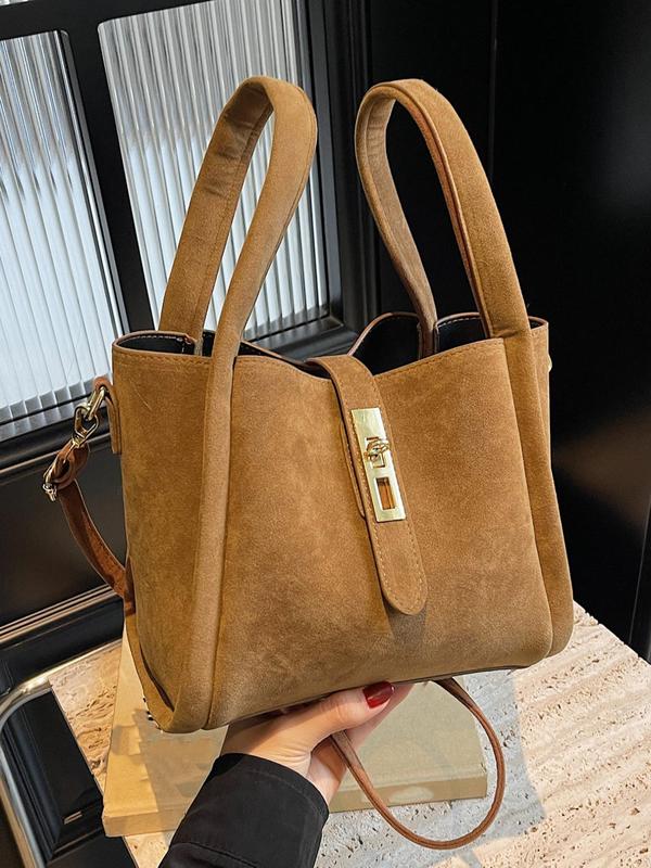 Women's Elegant Solid Color Bucket Bag & Coin Purse, Fashionable Retro Simple Versatile Casual Simple Handbag, Versatile Crossbody Bag, Suitable for Office Workers Commuting