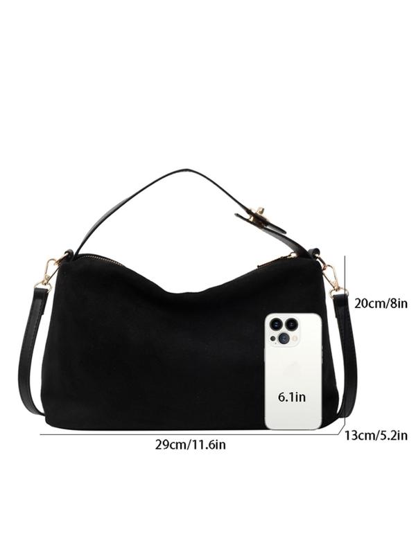 Women's Solid Color Suede Shoulder Bag, Fashionable Zipper Crossbody Bag for Daily Travel Work Commute, Casual Trendy Versatile High-quality Daily Commuting Bag