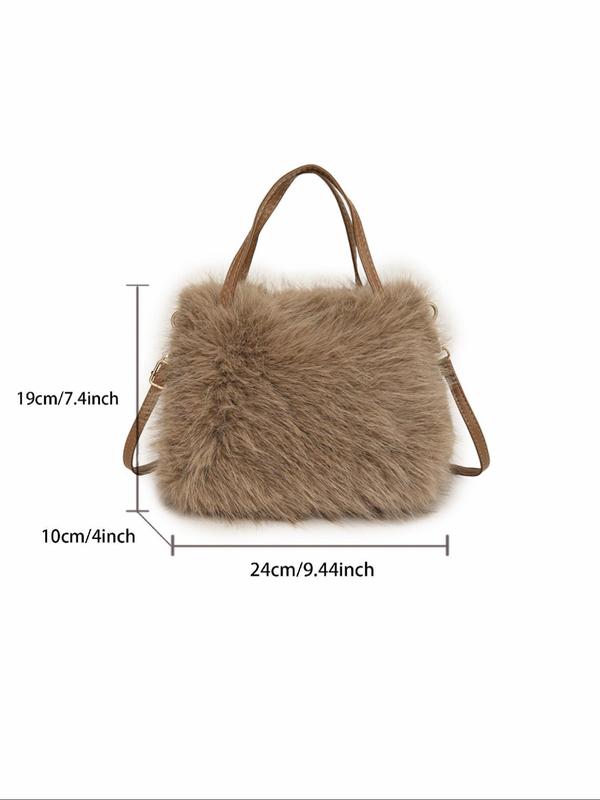 Women's Solid Color Fluffy Shoulder Bag, Fashionable Plush Crossbody Bag for Daily Used, Casual Trendy Versatile High-quality Daily Commuting Bag