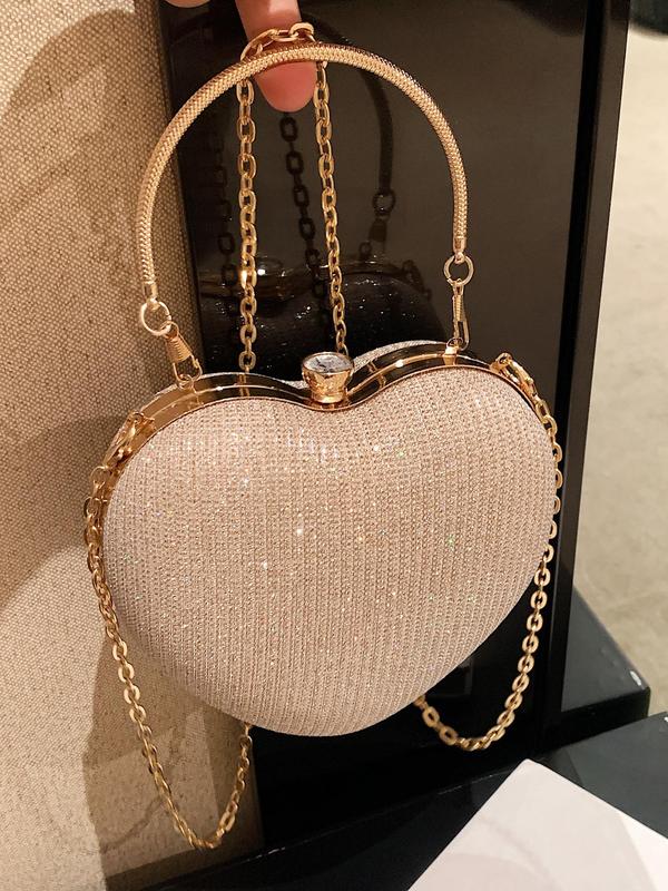 Women's Elegant Heart Shaped Design Evening Bag,  Fashion Chain Strap Shoulder Bag for Party, Trendy All-match & Exquisite Bag for Birthday Gift