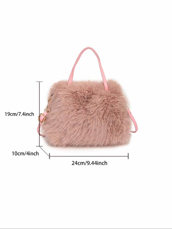 Women's Solid Color Fluffy Shoulder Bag, Fashionable Plush Crossbody Bag for Daily Used, Casual Trendy Versatile High-quality Daily Commuting Bag