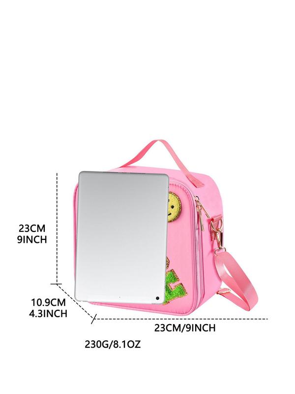 Fashionable All-match Letter Pattern Decor Lunch Box Bag, Portable Large Capacity Lunch Bag for Women with Handle & Bag Strap for School Office, Y2k Cute Accessories for Picnic & Camping