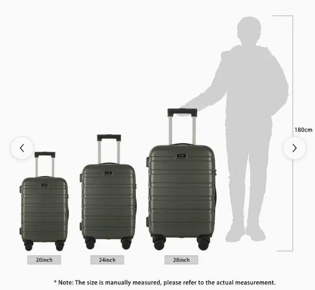 UUH 3 Pieces Luggage Set, Trolley case, ABS Hard Shell Lightweight Luggage with TAS Lock and 4 360° Spinning Silent Wheels Luggage Silver Gray Blue 20 24 28 inch