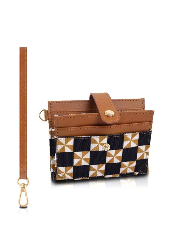 Women's Checkerboard Pattern RFID Wallet, Fashionable PU Leather Card Holder with Wrist Strap, Casual Versatile Wallet for Daily Use