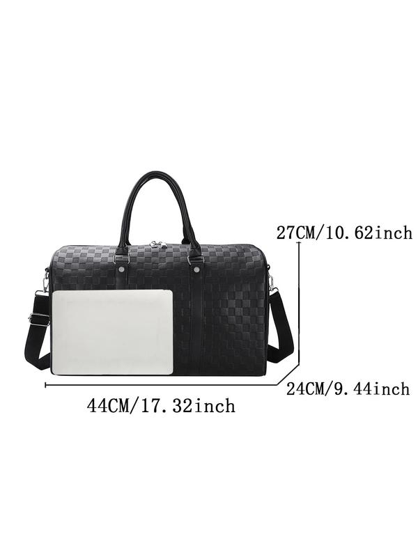 Fashion Checkerboard Pattern Pu Leather Zipper Travel Bag & Duffel Bag, Large Capacity Luggage for Women & Men, Casual Sports Fitness Bag for Travel & Business