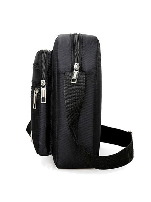 Men's Casual Plain Letter Patched Design Nylon Zipper Crossbody Bag As Gift, Outdoor Casual Fashion Multi-purpose Shoulder Bag Gift