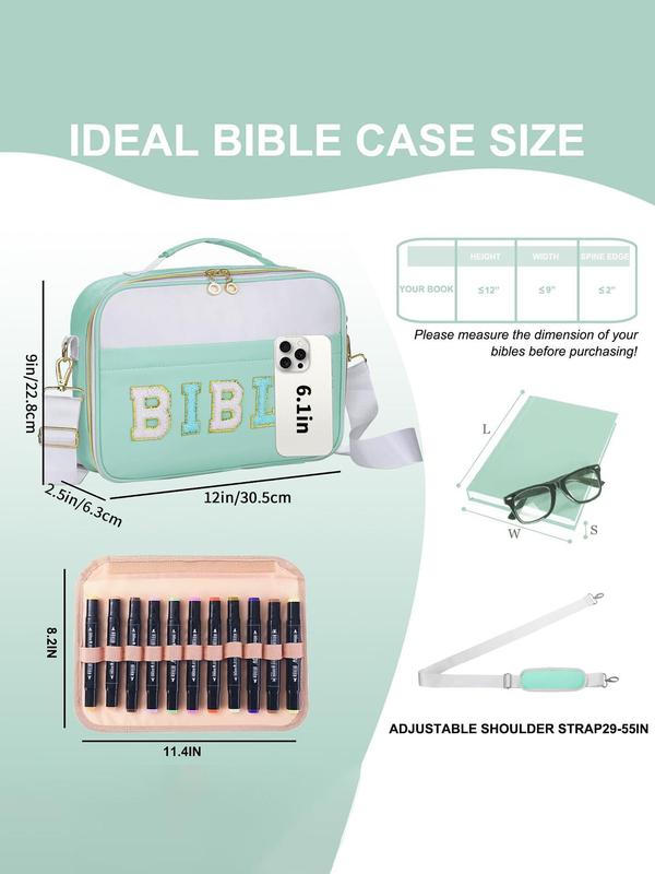 Women's Elegant Letter Pattern Bible Cover with Detachable Pencil Case, Fashionable Zipper Bible Bag, Casual Trendy Versatile High-quality Daily Commuting Bag