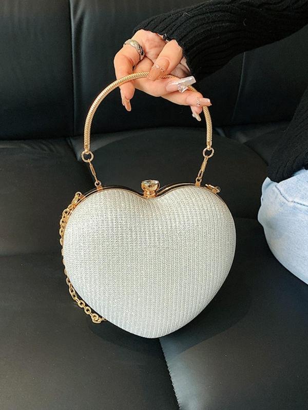 Women's Elegant Heart Shaped Design Evening Bag,  Fashion Chain Strap Shoulder Bag for Party, Trendy All-match & Exquisite Bag for Birthday Gift