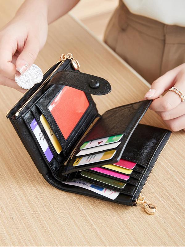 Women's Retro Zipper Short Wallet, Multi Card Slot Bifold Wallet, Casual Versatile Card Holder, RFID Blocking Wallet for Women & Girls