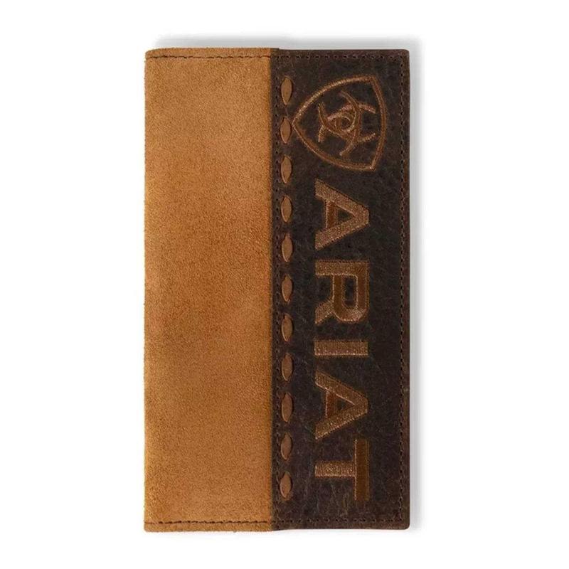 Ariat Men's Rodeo Leather Roughout Embroidered Croco Tan Wallet Money Clip