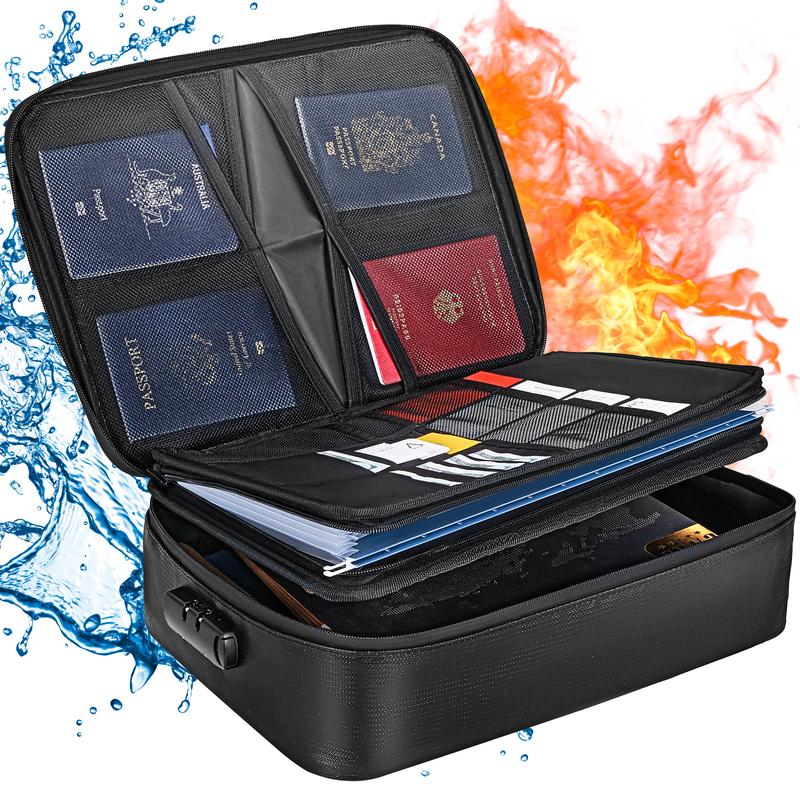 VEVOR Fireproof Document Box, Fireproof Document Bag with Lock 2000℉, 3-layer Fireproof and Waterproof File Box 14.17x10.63x4.13 inch with Zipper, for Money, Documents, Jewelry and Passport Organiser Silicone