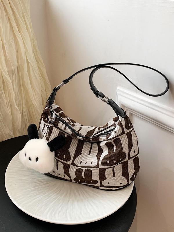 Women's Cute Rabbit Design Crossbody Bag with Charm, Fashionable Animal Decorated Shoulder Bag, Casual Trendy Versatile High-quality Daily Commuting Bag