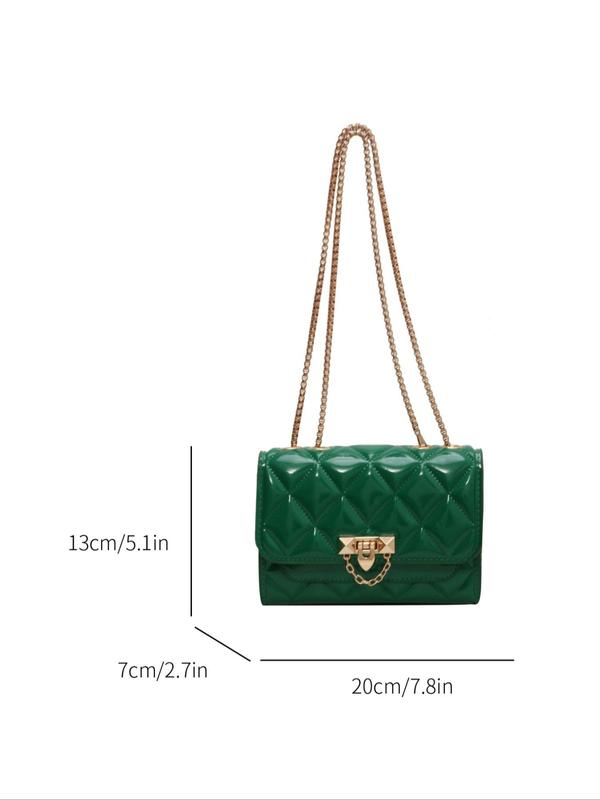 Women's Fashion Chain Strap Rhombus Quilted Flap Square Bag, Elegant Solid Color Buckle Shoulder Bag for Work & Daily Used