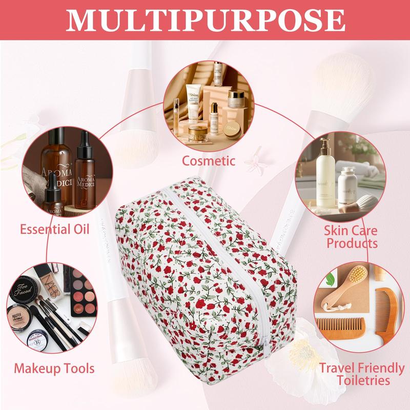 Floral Pattern Quilted Makeup Bag, Portable Large Capacity Travel Bag, Anti-pressure and Anti-collision Cosmetic Bag, Brush Storage Bag for Women