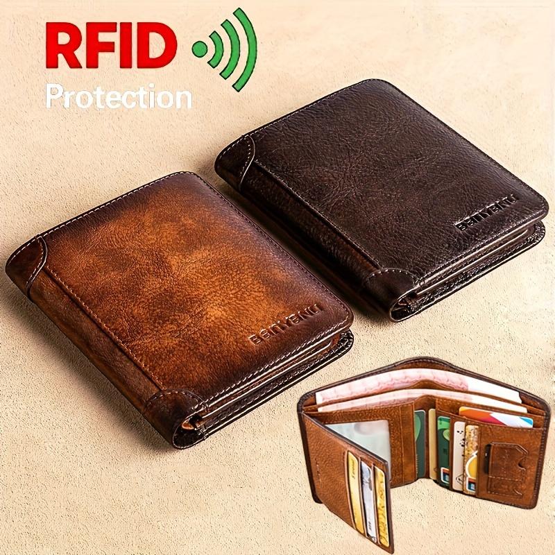 1pc, Men's Wallet, Tri-fold Genuine Leather Vintage Wallet, RFID Blocking Function, Suitable For Daily Use Or As A Labor Day Gift, Veterans Day Gift, Thanksgiving Gift, Christmas Gift, Men's Coin Purse, Men's Credit Card Bag