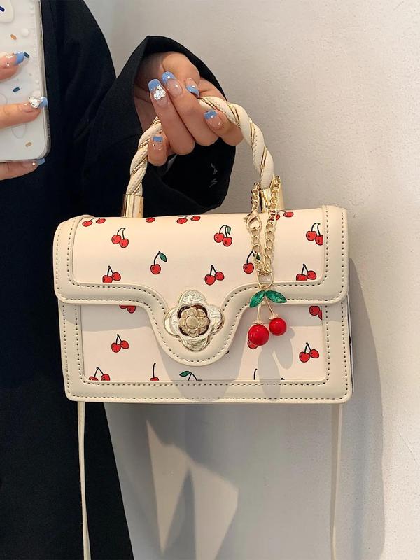 Fashion Cherry Pattern Shoulder Bag, Casual Versatile Flower Decor Crossbody Bag for Women, Trendy All-match Commuter Bag for Daily Used