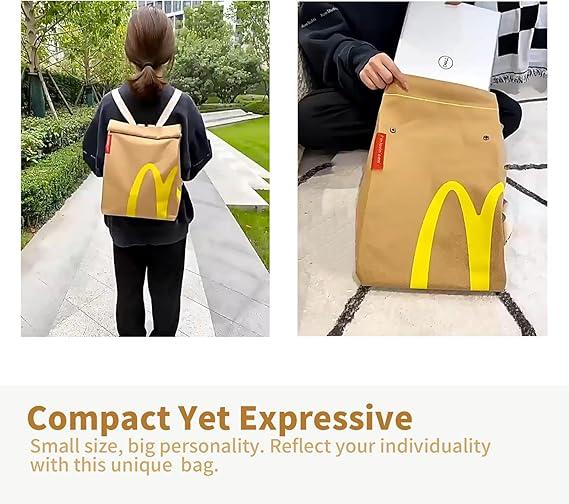 Classic Interesting Retro Paper Bag Cute Backpack Hamburger Keychain Personalized Shoulder Messenger Bag Casual Canvas Backpack Laptop Bag