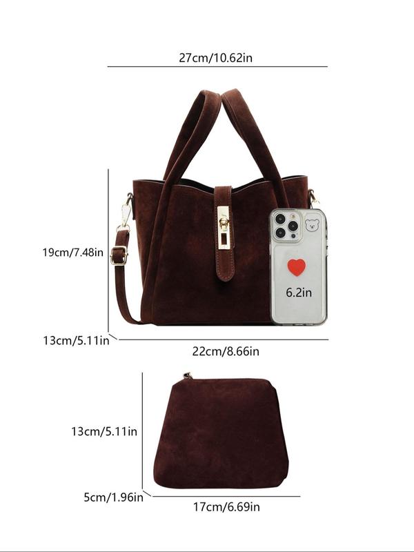 Women's Elegant Solid Color Bucket Bag & Coin Purse, Fashionable Retro Simple Versatile Casual Simple Handbag, Versatile Crossbody Bag, Suitable for Office Workers Commuting