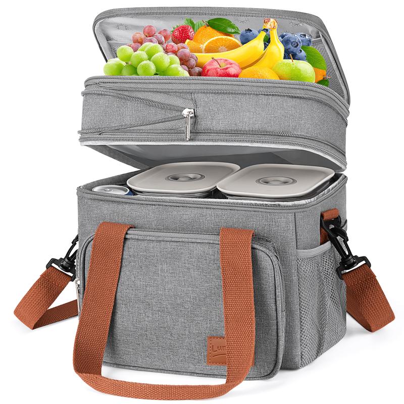 Insulated Lunch Bag, 17L Expandable Double Deck Lunch Tote Bag for Women Men, Leakproof Freezable Cooler Box W  Side Tissue Pocket&Adjustable Shoulder Strap, Suit for Work,School,Camping