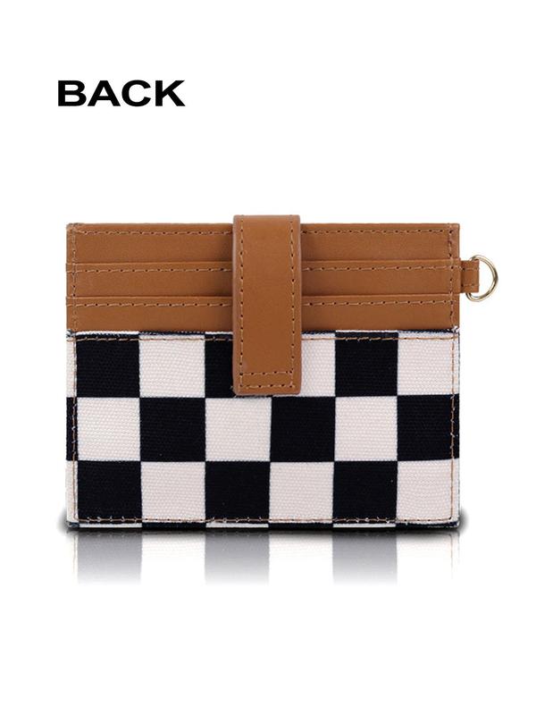 Women's Checkerboard Pattern RFID Wallet, Fashionable PU Leather Card Holder with Wrist Strap, Casual Versatile Wallet for Daily Use