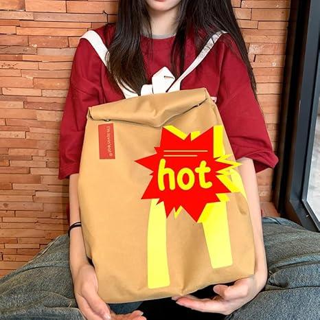 Classic Interesting Retro Paper Bag Cute Backpack Hamburger Keychain Personalized Shoulder Messenger Bag Casual Canvas Backpack Laptop Bag