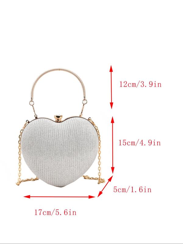 Women's Elegant Heart Shaped Design Evening Bag,  Fashion Chain Strap Shoulder Bag for Party, Trendy All-match & Exquisite Bag for Birthday Gift