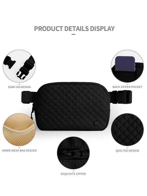 Women's Solid Color Quilted Belt Bag, Fashionable Crossbody Fanny Pack for Women, Casual Versatile Waist Bag with Adjustable Strap