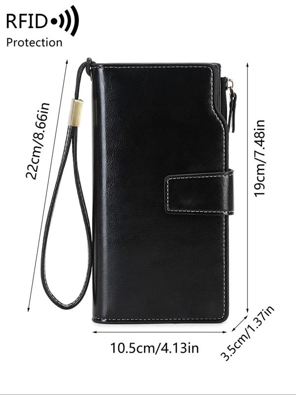 Women's Solid Color Long Wallet, Casual Multi-functional Zipper Wallet with Wrist Strap, Casual Trendy Versatile High-quality Wallet for Daily Use