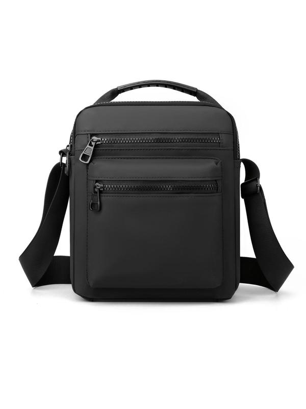 Men's Casual Plain Zipper Crossbody Bag, Large Capacity Shoulder Bag for Work & Daily Used, Simple All-match Bag for Men