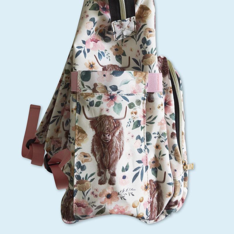 Highland cow western cowgirl floral backpack back to school backpack