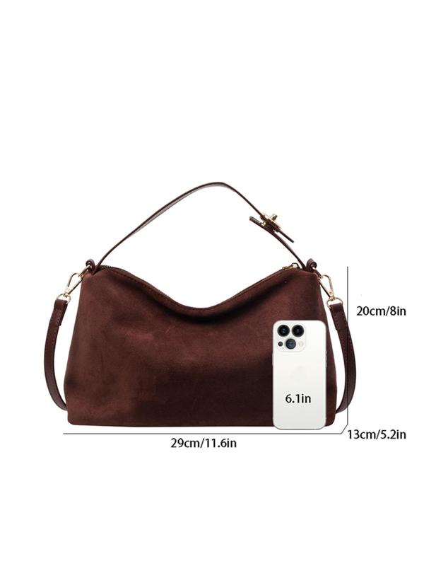 Women's Solid Color Suede Shoulder Bag, Fashionable Zipper Crossbody Bag for Daily Travel Work Commute, Casual Trendy Versatile High-quality Daily Commuting Bag