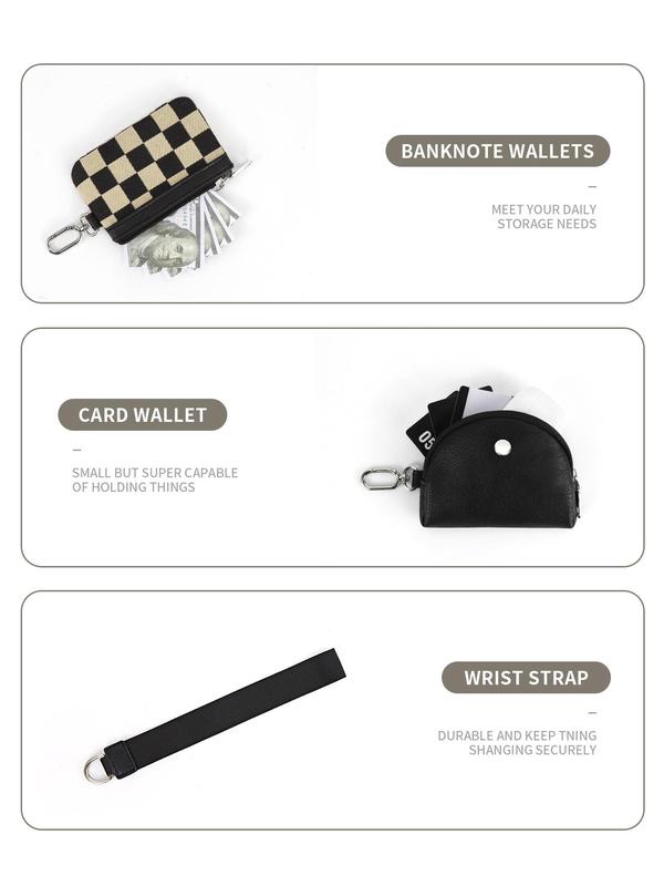 Women's Checked Pattern Zipper Wristlet Bag, 2 in 1 Coin Purse, Fashionable PU Leather Wrist Bag for Daily Used, Casual Trendy Versatile High-quality Daily Commuting Bag