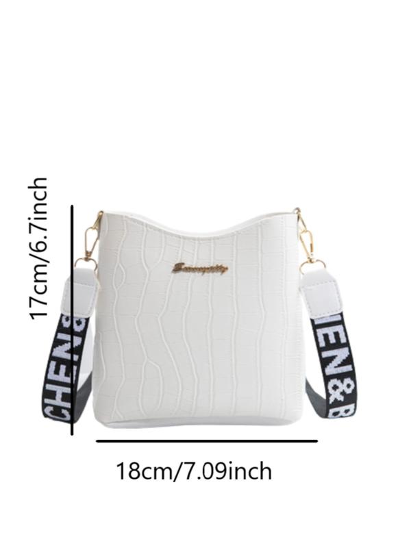 Women's Fashionable Letter Design Crocodile Embossed Crossbody Bag, Casual Plain Crossbody Bag with Letter Pattern Design Adjustable Strap For Work & Daily Used