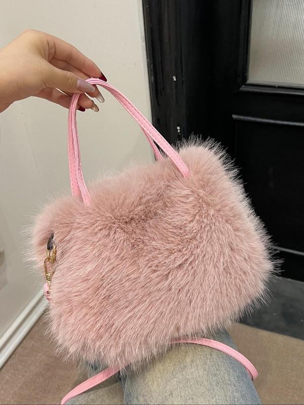 Women's Solid Color Fluffy Shoulder Bag, Fashionable Plush Crossbody Bag for Daily Used, Casual Trendy Versatile High-quality Daily Commuting Bag