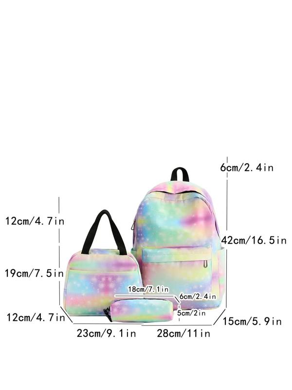 Women's 3pcs Trendy Zipper Bag Set, Including Star Print Gradient Backpack & Handbag & Clutches, Casual All-match School Bag Set for Daily Used