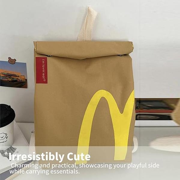 Classic Interesting Retro Paper Bag Cute Backpack Hamburger Keychain Personalized Shoulder Messenger Bag Casual Canvas Backpack Laptop Bag