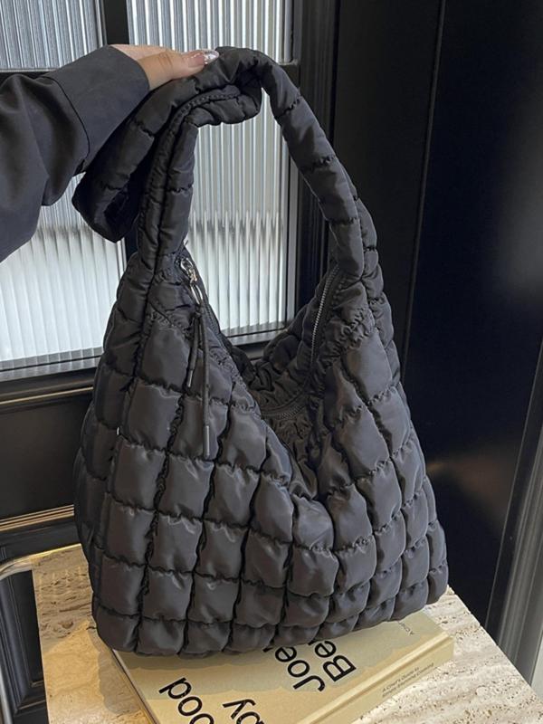 Women's Solid Quilted Puffer Padded Tote Bag, Fashionable Large Capacity Shoulder Bag for Women for Daily Used, Casual Trendy Versatile High-quality Daily Commuting Bag