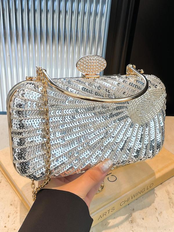 Women's Elegant Sequin Decorated Evening Bag, Exquisite Trendy Chain Strap Crossbody Bag, Fashionable Bag for Party Decoration