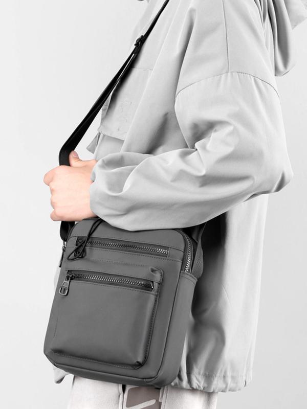 Men's Casual Plain Zipper Crossbody Bag, Large Capacity Shoulder Bag for Work & Daily Used, Simple All-match Bag for Men