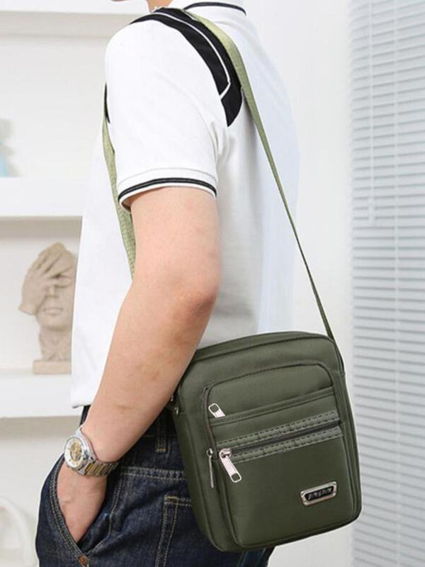 Men's Casual Plain Letter Patched Design Nylon Zipper Crossbody Bag As Gift, Outdoor Casual Fashion Multi-purpose Shoulder Bag Gift