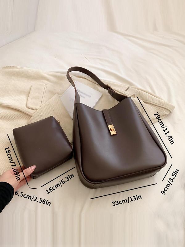 Women's Solid Color Geometric Buckle Tote Bag, Fashionable Large Capacity Shoulder Bag for Daily Used, Casual Trendy Versatile High-quality Daily Commuting Bag