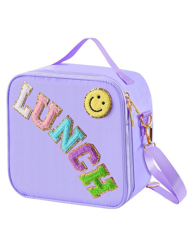 Fashionable All-match Letter Pattern Decor Lunch Box Bag, Portable Large Capacity Lunch Bag for Women with Handle & Bag Strap for School Office, Y2k Cute Accessories for Picnic & Camping