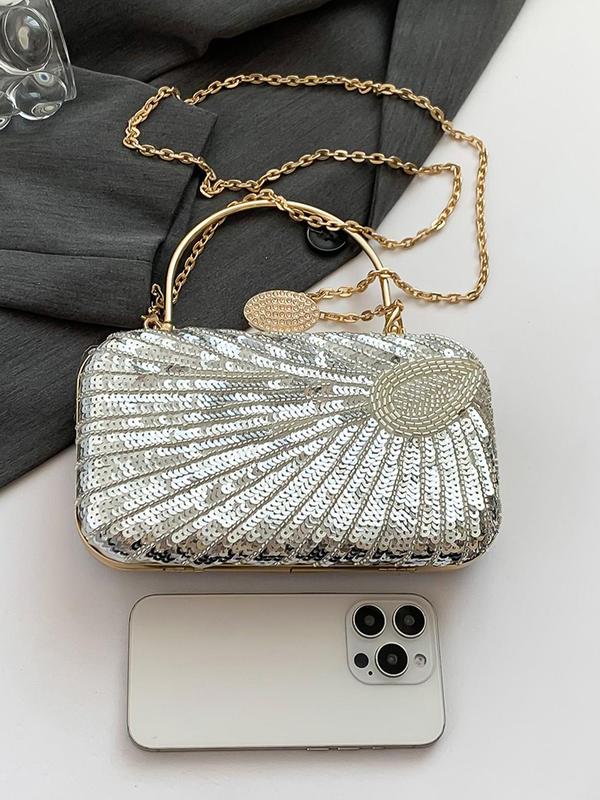 Women's Elegant Sequin Decorated Evening Bag, Exquisite Trendy Chain Strap Crossbody Bag, Fashionable Bag for Party Decoration