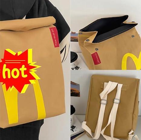 Classic Interesting Retro Paper Bag Cute Backpack Hamburger Keychain Personalized Shoulder Messenger Bag Casual Canvas Backpack Laptop Bag