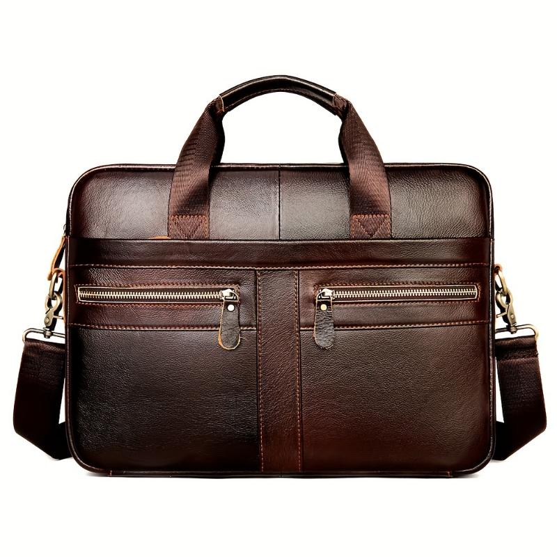 Genuine Leather Briefcase, 14.9 Inch Laptop Compartment, Business Messenger Bag