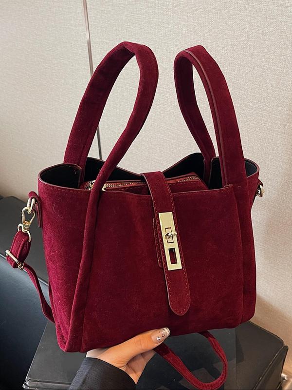 Women's Elegant Solid Color Bucket Bag & Coin Purse, Fashionable Retro Simple Versatile Casual Simple Handbag, Versatile Crossbody Bag, Suitable for Office Workers Commuting