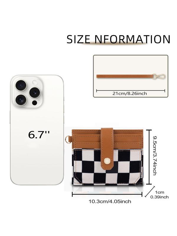 Women's Checkerboard Pattern RFID Wallet, Fashionable PU Leather Card Holder with Wrist Strap, Casual Versatile Wallet for Daily Use