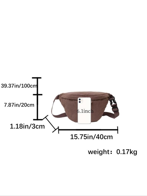 Women's Solid Color Corduroy Fanny Pack, Fashionable Casual Versatile Zipper Chest Bag for Daily Used, Trendy All-match Sling Bag