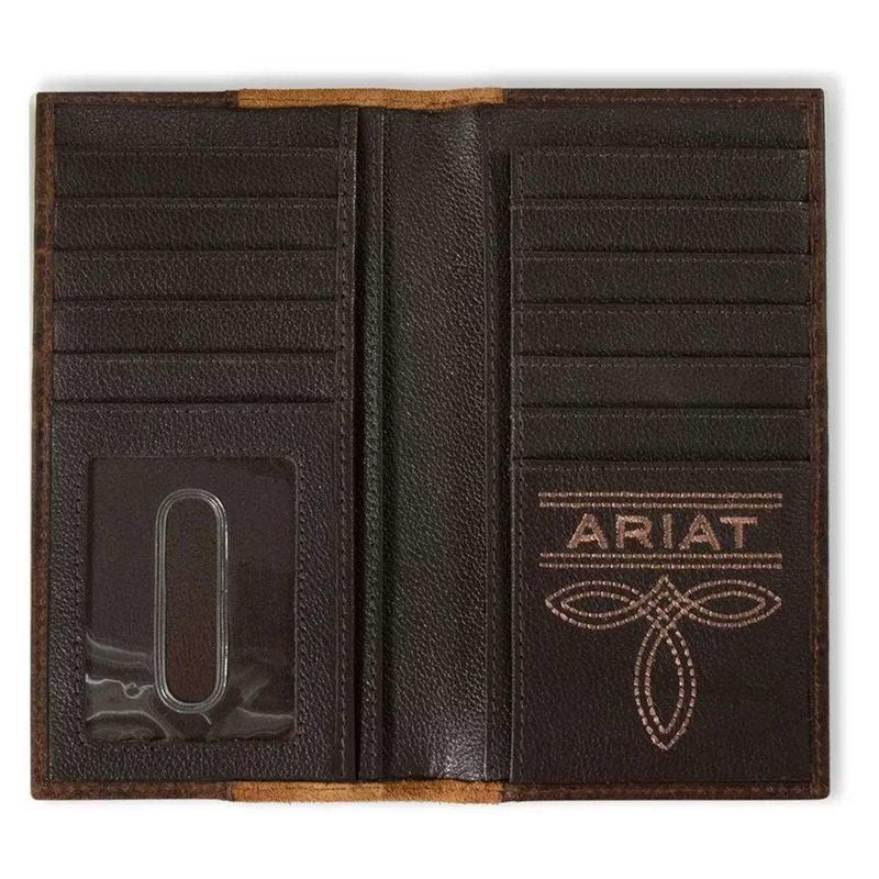 Ariat Men's Rodeo Leather Roughout Embroidered Croco Tan Wallet Money Clip